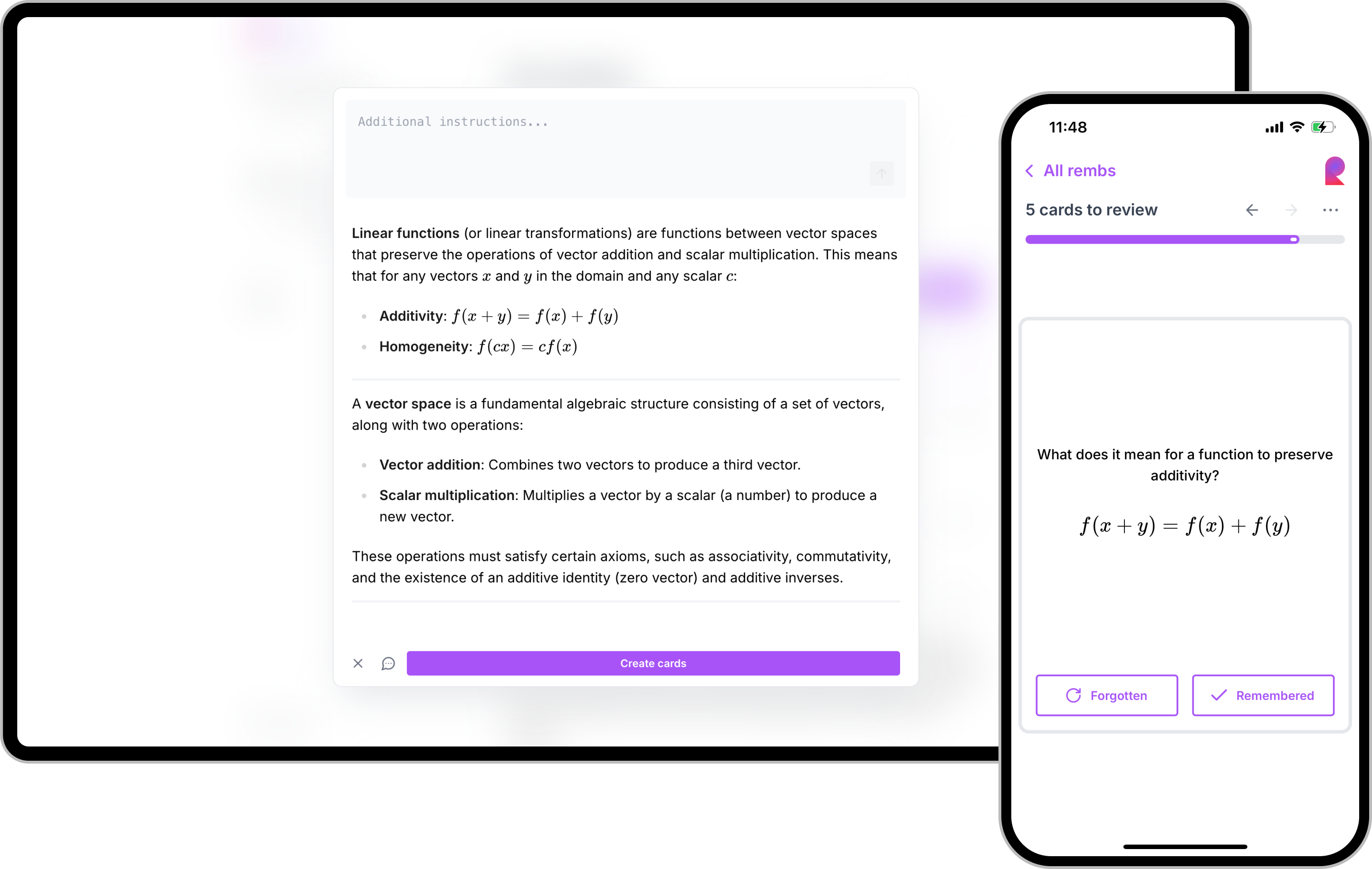 A mobile and desktop screenshots of the Rember webapp