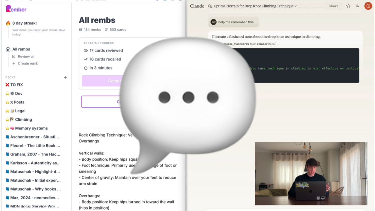 Video thumbnail: Rember MCP – Create cards from chats with Claude